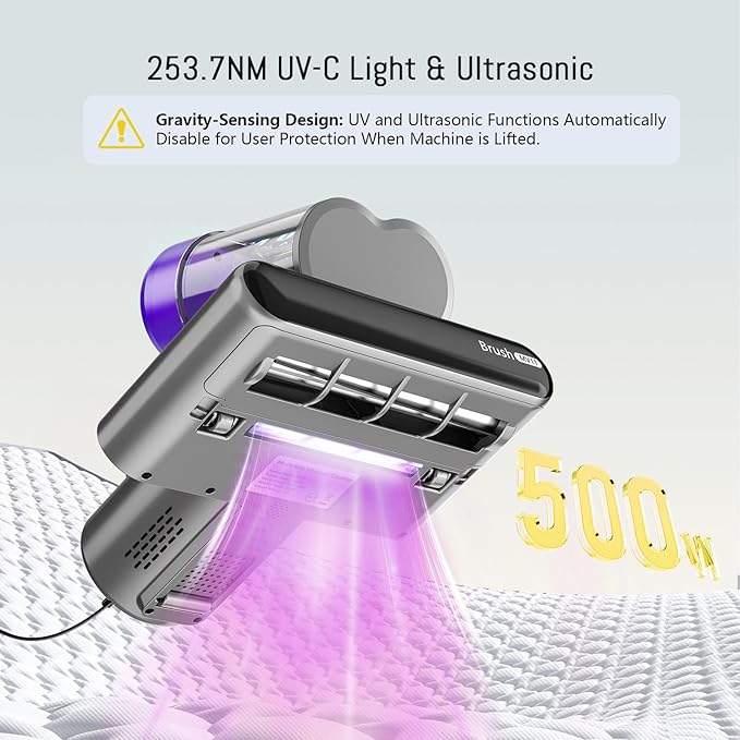 Bed Vacuum Cleaner Mattress Vacuum Cleaner,16Kpa Powerful Handheld Vacuums with UV-C Light & Double Dust Cup & High Heating & Ultrasonic & Anion for Bed Sofa (MV11,Purple)