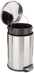 Amazon Basics Round Cylindrical Trash Can with Soft-Close Lid, Foot Pedal, Removable Inner Bucket, Smudge Resistant, 20 l/5.3 gallon, Brushed Stainless Steel