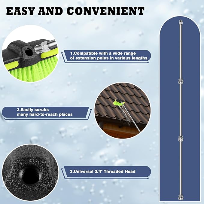 Car Wash Brush Head 8 ", Scrub Brush Attachment for Extension Pole Outdoor Cleaning Tool for Window, Wall, Floor, Deck, Patio