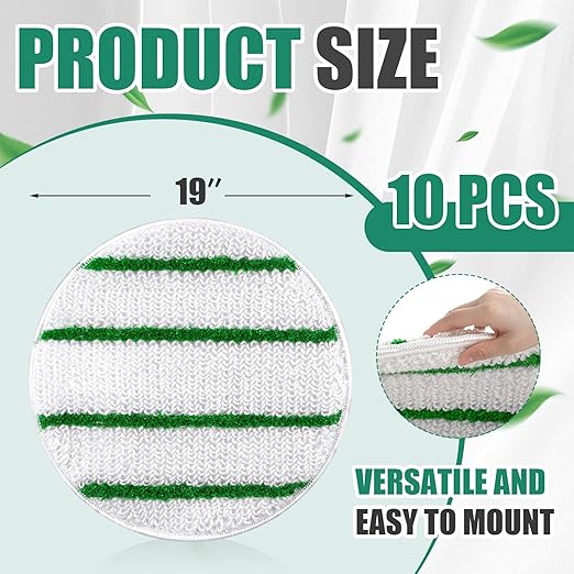 Tioncy 10 Pcs 19 Inches Synthetic Carpet Bonnet Scrubber Brush Carpet Bonnets Pads Commercial Grade Rug Scrubber Abrasion and Absorbency with Cleaning Strips