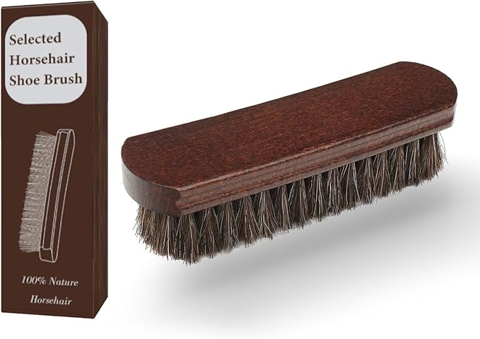 Professional 100% Horsehair Shoe Brush Premium Soft Horsehair Dauber Applicators for Leather Shoes, Boots, Coats & Purses, Curved Handle for Comfortable Grip, Perfect for Leather Shine & Polish