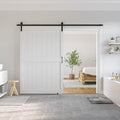 SmartStandard 54 x 84 inch White Sliding MDF Barn Door with 9FT Black Sliding Door Hardware Kit & Handle, Pre-Drilled Ready to Assemble, Waterproof PVC Coating, H-Frame