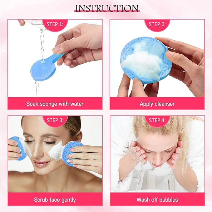 Patelai 120 Pieces Compressed Facial Sponge for Estheticians Face Makeup Removal Cleansing Sponge Pad Exfoliating Spa Wash Round Facial Cleansing Pads Supplies(Blue)