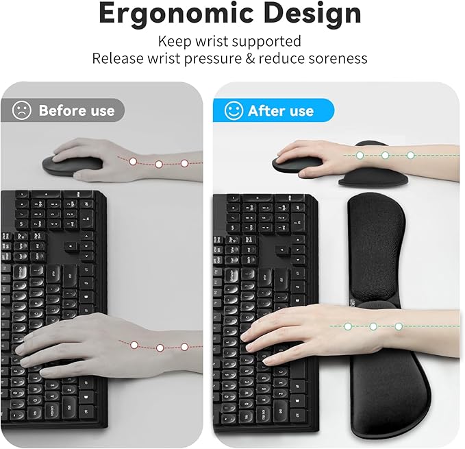 Zibly Ergonomic Gel Keyboard Wrist Rest & Mousepad Rests for Computer, Silky Memory Foam for Typing (Black Combo)