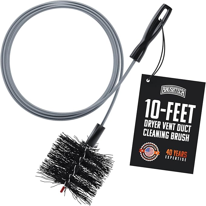 Brushtech Dryer Vent Cleaning Brush - 10-Foot Flexible Duct Cleaning Tool with Non-Kinking Spring for Lint Removal, Improved Airflow, Safer Dryers - Made in The USA, House Maintenance Supplies