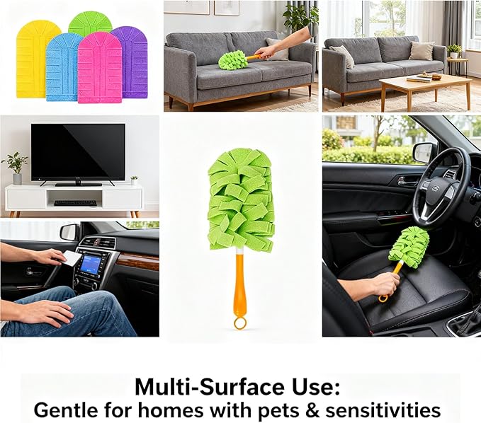 360° Electrostatic Duster Refills, The Sustainable Choice for a Dust-Free Home, Washable Reusable, for Cleaning Electronics Blinds Furniture Car Cleaner (1 Handle + 5 Refills)