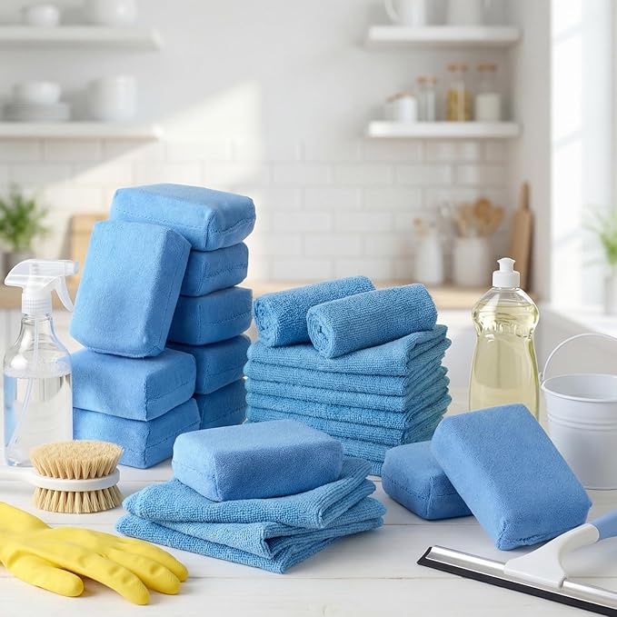 24 Pcs Microfiber Applicator Pad Kit Include Non Scratch Car Wash Sponge and Cleaning Cloth Microfiber Towels Premium Wax Foam Applicator Pads for Car Drying, Detailing, Buffing
