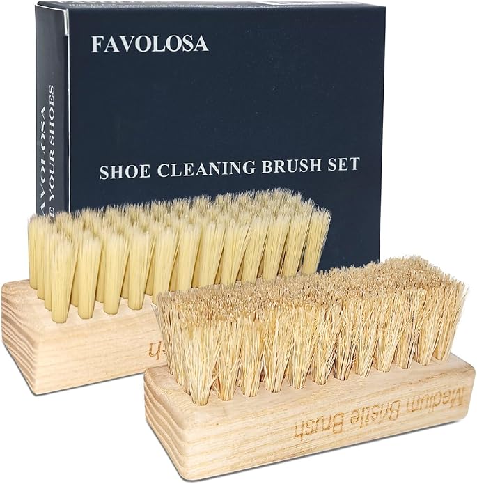 Portable Shoe Cleaning Brush Set of 2 Brushes with Soft and Medium Bristles, Premium Sneaker Cleaner Brushes for Leather, Suede, Canvas, Textile, Bags and Accessories.