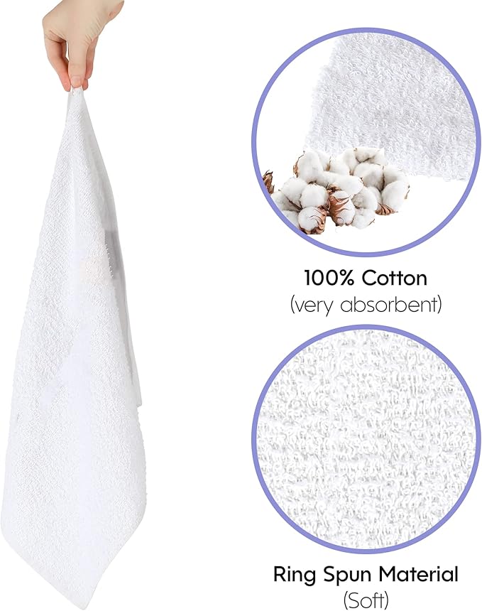 Nabob Wipers Kitchen Bar Mop Terry Towels 12 Pack - 100% Cotton - Size 14x17 - Perfect for Your Home, Kitchen, Bathroom, Bars, Restaurants & Auto - Super Absorbent (White)
