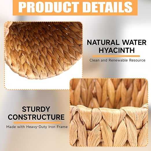 Wicker Waste Basket, Handwoven Water Hyacinth Trash Can Small Bathroom Trash Can Boho Woven Decorative Office Garbage Cans for Bedroom Bathroom Kitchen Living Room