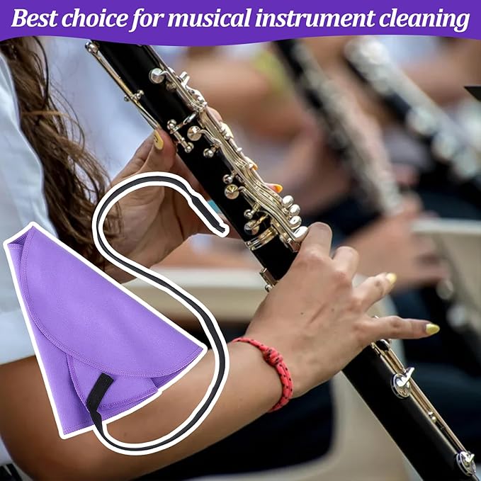 2 PCS Clarinet Swab Cloth Cleaner, Effectively Clean Dirt, Clarinet Cleaning Product, Lint-Free, Super Soft, Cleaning Cloth Swab for Inside Tube Suitable Piccolo Flute Sax Saxophone（Purple）