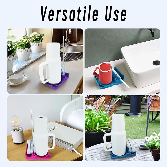 Bottle Drying Rack for Stanley Cup, Food Grade Silicone Holder Stand for Water Bottle, Tumblers, Cups, Mugs, Glasses(Purple)