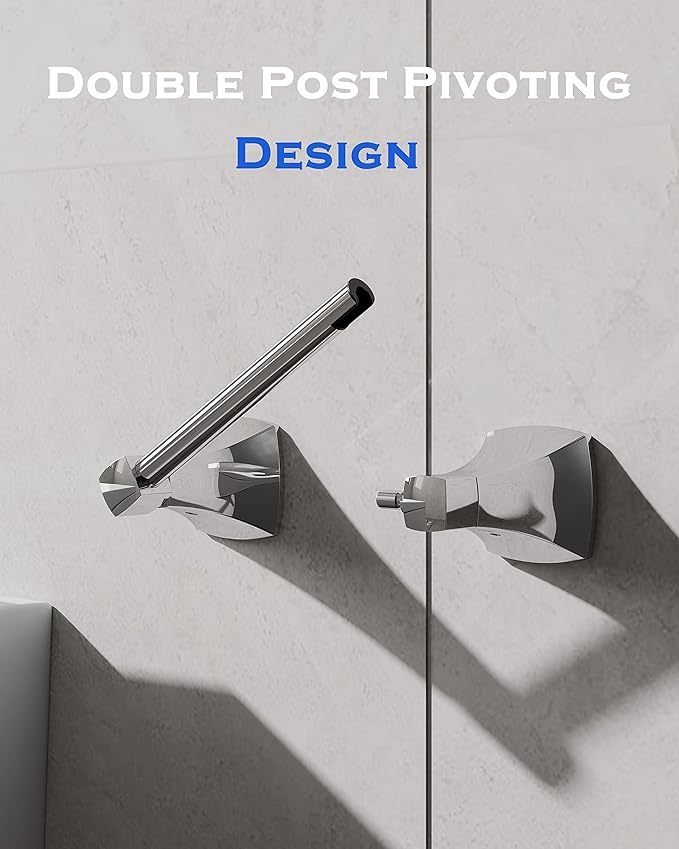 Polished Chrome Toilet Paper Holder Bathroom Double Post Pivoting Tissue Roll Holder Stainless Steel and Zinc Alloy Wall Mount