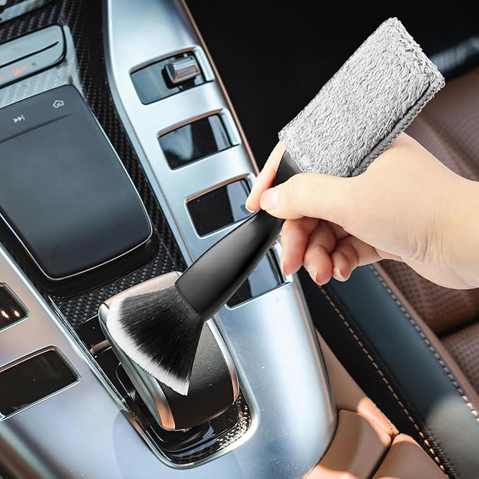 2 PCS Double Head Brush, 2-in-1 Double Head Car Duster Brush for Interior & Exterior Cleaning, Soft Bristles for Dashboard, Air Vents, Screen, and More