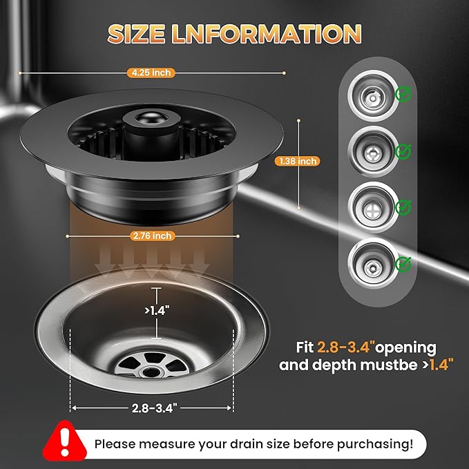 3-in-1 Kitchen Sink Strainer & Stopper, Matte Black Pop Up Drain Filter – Anti-Clogging Food Catcher with Brass Core – Fits Standard 3.5 Inch Drain, Deep Basket for Easy Cleaning