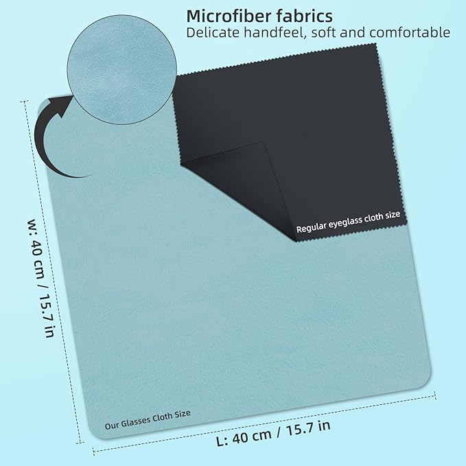 Suede Eyeglass Cloth 15.8 X 15.8 Inches Extra Large Cleaning Cloth Washable, Durable, Ultra-Fine High-Tech Quality Material for Eyeglasses, Lenses, Electronics and Screens, Car Mirrors Blue