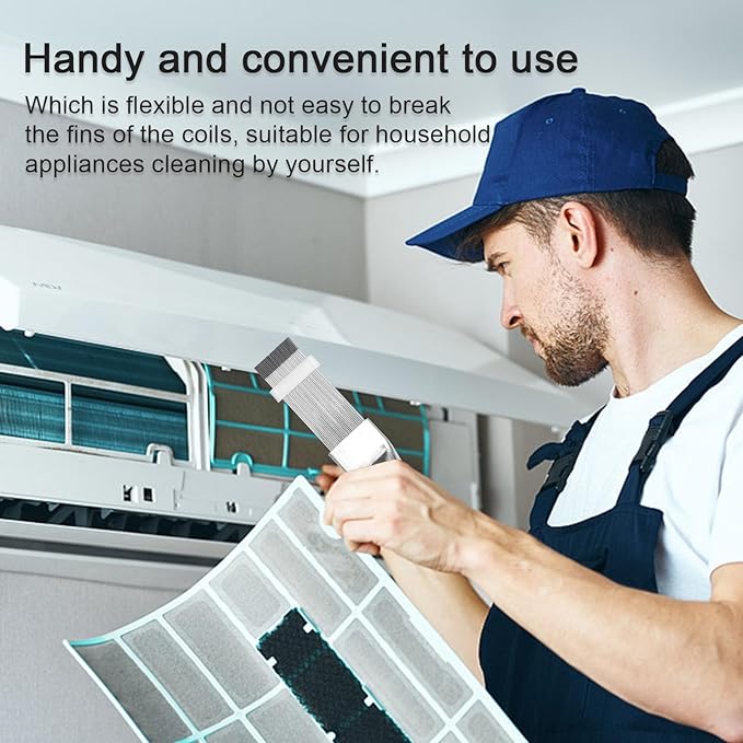 Air Conditioner Condenser Fin Comb and Cleaning Brush Set, Stainless Steel Fin Repair Tool for Evaporator Coils, Radiators, Computer Heatsinks (Fin Comb and Brush)