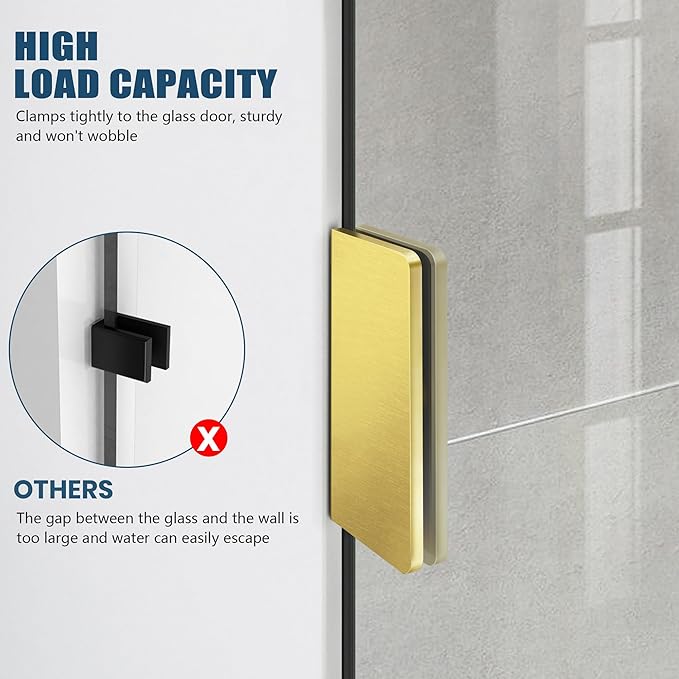 Frameless Shower Door, 26" W ×78" H Fixed Shower Glass Panel with Clamps, 3/8" (10mm) Glass Shower Doors, Clear Tempered Bathroom Shower Panel in Brushed Gold