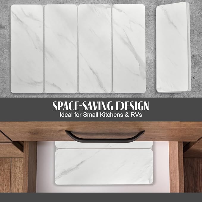 Large Stone Dish Drying Mats for Kitchen Counter, 24"(L)×16"(W) Collapsible Quick Dry Dish Drying Mat, Eco-Friendly Absorbent Diatomaceous Earth Mat for Dishes Bottles Cup【Marble pattern】