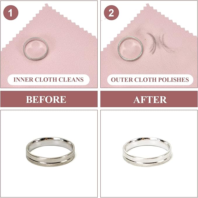 60PCS Jewelry Cleaning Cloth, Professional Polishing Cloth Individually Wrapped, Pink Silver Polishing Cloth for Jewelry Sterling Silver Gold Platinum Watch Coins and More (3.15" x 3.15")