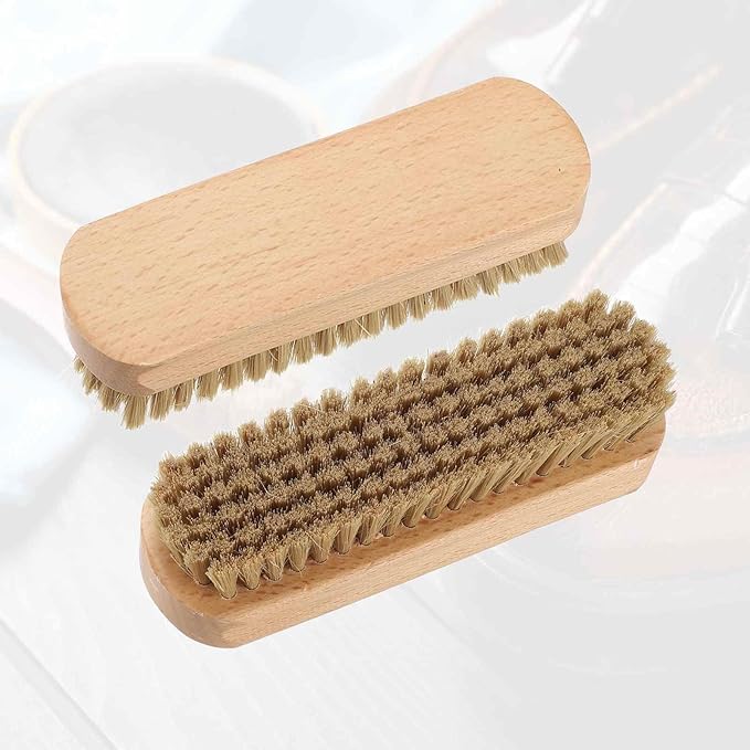 HARFINGTON Shoe Cleaning Brush 6"x2" Beech Wood Pig Bristle Boot Polish Brushes for Leather Shoes Boots Cloth Cleaner, Gray Brown Wood