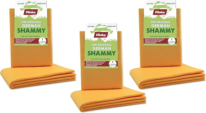 Flinka The Original Reusable Shammy Cloth 20" x 14" - Super Absorbent Chamois Towel - Great for Cars, Boats, Trucks, and RVs - Natural Viscose Sponge Cloth - Eco Friendly (3 Pack)