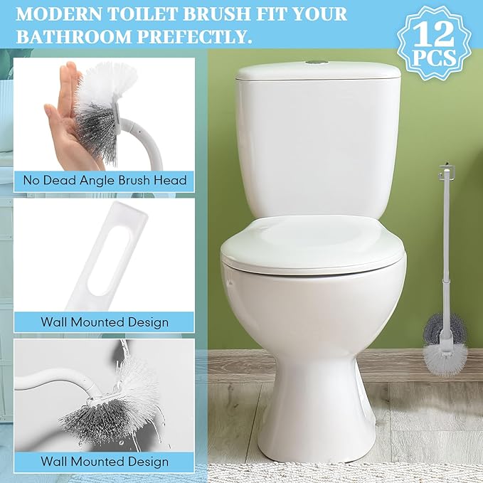 12 Pcs Curved Toilet Bowl Brush Bulk Bathroom Deep Cleaning Toilet Cleaner Scrubber Without Holder Handle Curved Brush Hanging Under Rim Household Cleaning for Bathroom(White)