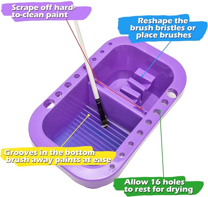 MyLifeUNIT Paint Brush Cleaner, Paint Brush Holder and Organizers with Palette for Acrylic, Watercolor, and Water-Based Paints (Purple)