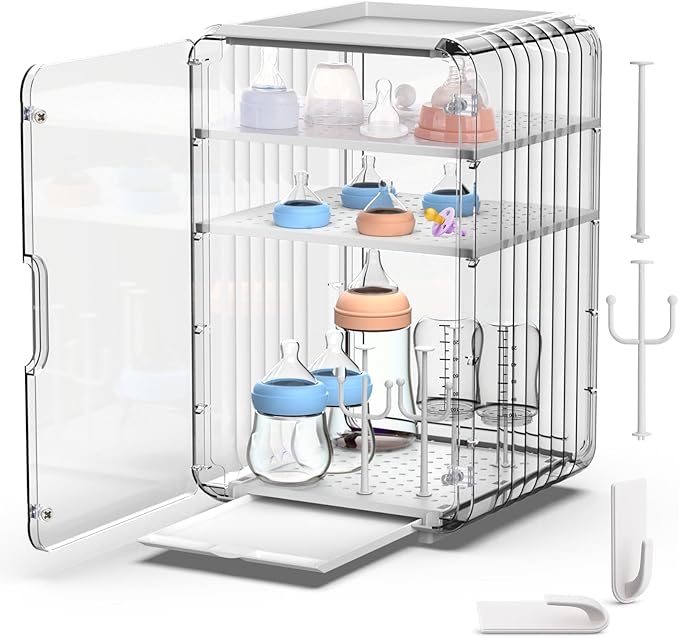 Palksky Baby Bottle Organizer for Storage,Baby Bottle Drying Rack for Countertop Organizer,Clear Space-Saving