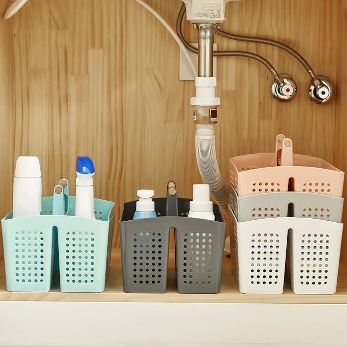 Portable Shower Caddy Basket with Compartments, Plastic Divided Cleaning Caddy Organizer Storage Tote with Handle for Bathroom, College, Dorm Room Essentials, Deep Blue