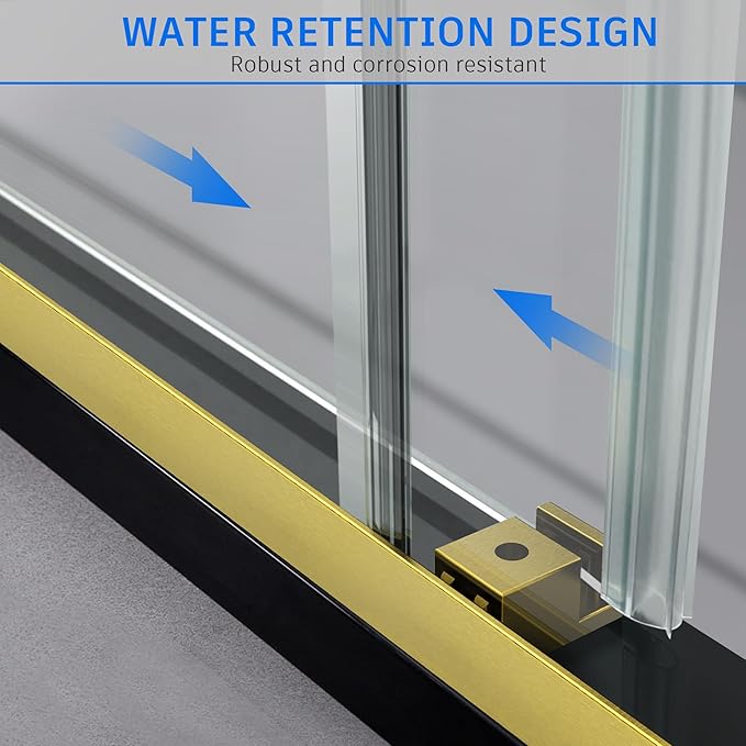 Frameless Sliding Shower Door, 60" W x 76" H Glass Shower Door with 5/16" (8mm) Clear Tempered Safety Glass, Stainless Steel Hardware, Double Sliding Shower Door, Brushed Gold