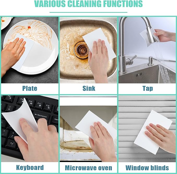 200 Pack Eraser Sheets Disposable Cleaning Sponge Thin Foam Sponge Nano White Eraser Wipes for Bathroom Kitchen Dish Furniture, Hard to Reach Places