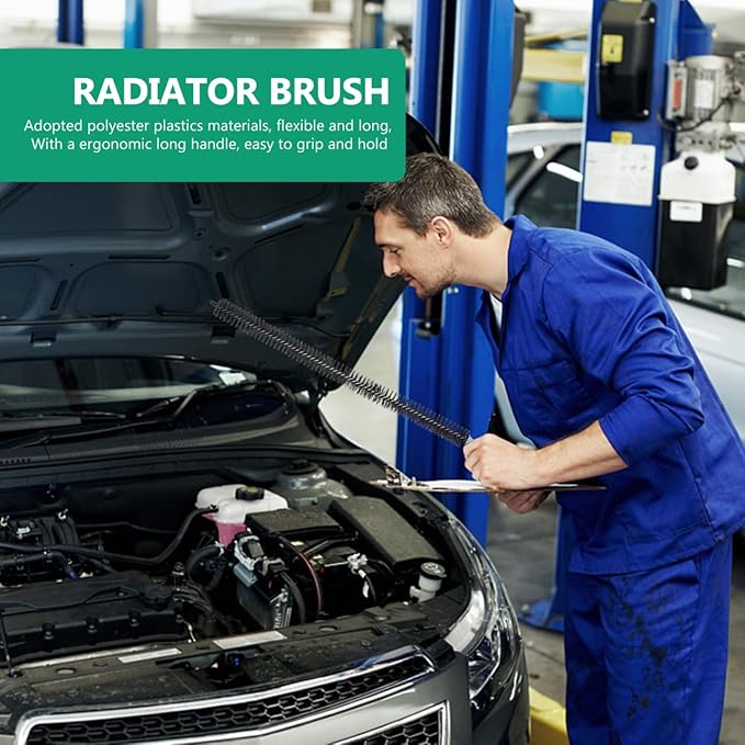 Radiator Brush Cleaner with Long Flexible Handle 29 Inch Engine Cleaning Brush for Automotive Radiator Dryer Vent and Refrigerator Coil Cleaning