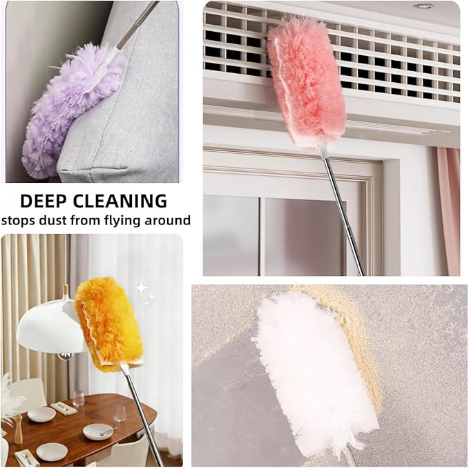 Heavy Duty Duster Refills, Disposable Dusters Kit for Cleaning Dusting Furniture Blind Ceiling Fan, Multi Surface 360 Feather Duster(10)+3FT Extended Handle（1） (pueple)