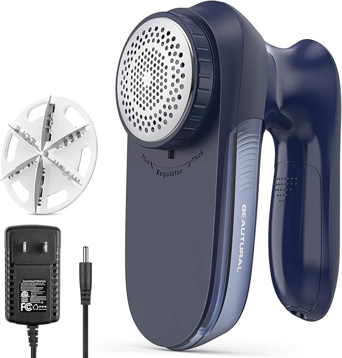 BEAUTURAL Sweater Fabric Shaver Home-Edition, Powerful & Efficient Lint Remover for Clothes and Furniture, AC Adapter or Battery Powered Pill Fuzz Remover, Special for Your Family Ultramarine