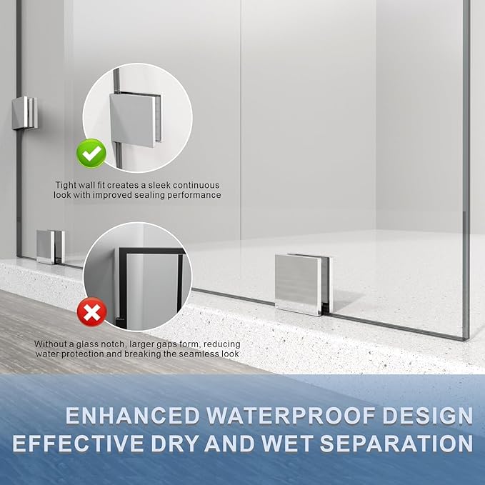 37" W ×80" H Shower Glass Panel, Frameless Fixed Glass Shower Panel with Clamps, 3/8" (10mm) Thick Clear Certified Tempered Shower Door, Bathroom Shower Screen in Bright Chrome UKH07B2-37X80-CH