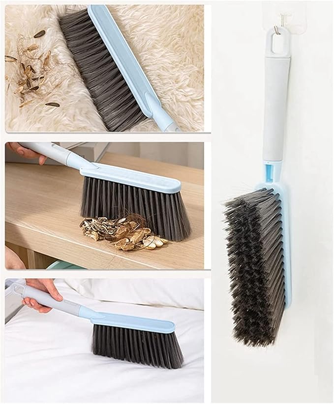 Hand Broom Cleaning Brushes, Multifunctional Soft Bristle Cleaning Brush Hand Brushs Bed Hair Dust Removal Scrubber Cleaner for Family Trip Sofa Furniture Car Bed Garden, Blue