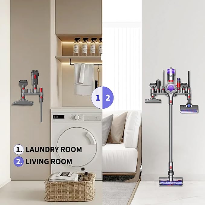 Premium Accessory Holders for Dyson Vacuum Cleaners - Wall Mount and Docking Station Organizer for Dyson V15 V7 V8 V10 V11 Model, with 10 Storage Adapters (2 Pack)