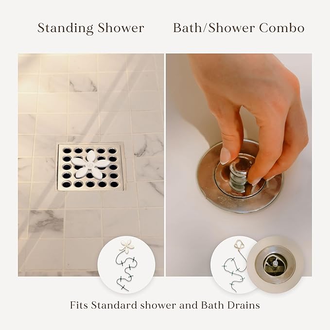 DrainWig Shower Drain Hair Catcher – Disposable White Flower (2-Pack) – No-Touch Hair Removal for Flat Shower Drains – As Seen on Shark Tank