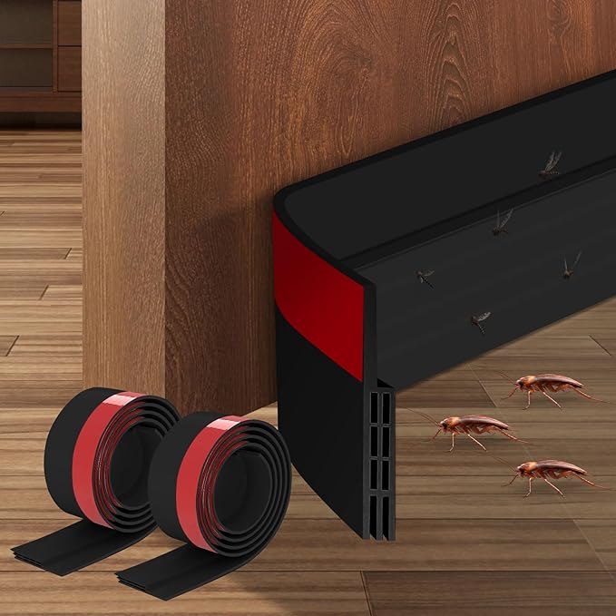 Ainiv 2 Pack Door Draft Stopper Under Door Seal, 2" W x 39" L Cutable Soundproof Door Seal, Adhesive Under Door Sweep for Exterior & Interior Doors Dust and Noise Insulation Weather Stripping-Black