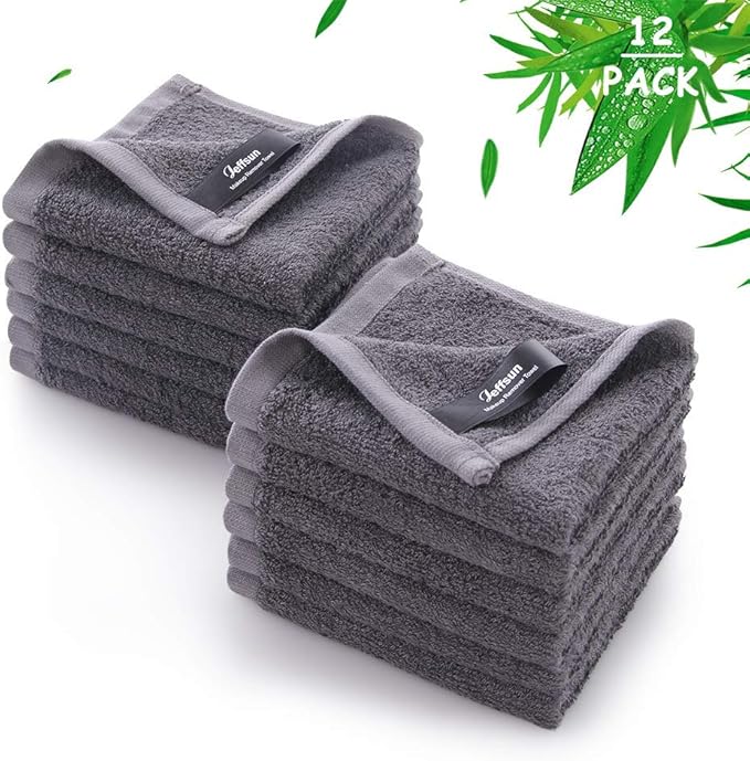 Wash Cloths 12 Pack, Super Soft and Skin Friendly Face Towel for Sensitive Skin, 10x10 inch Small Face Washcloths, Reusable Washable Makeup Remover Cloths, Easy to Rinse Grey Facial Cleansing Cloths