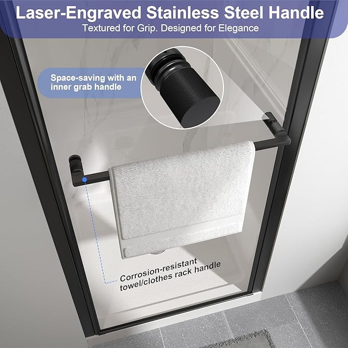 Frameless Pivot Shower Door 36"-38" W x 72" H, Swing Shower Glass Doors with Nano Explosion-Proof Film Tempered Glass 1/4"(6mm) Reversible Installtion,Matte Black Finish