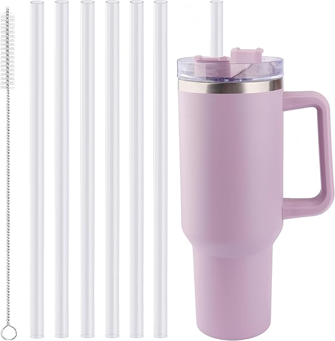 Joshey 12 Inch Tritan Replacement Straws for Stanley 40oz Tumbler - 6 Pack Reusable Long Straws with Cleaning Brush, Fits 30oz & 40oz Stanley Cup Accessories, BPA-Free (Clear)