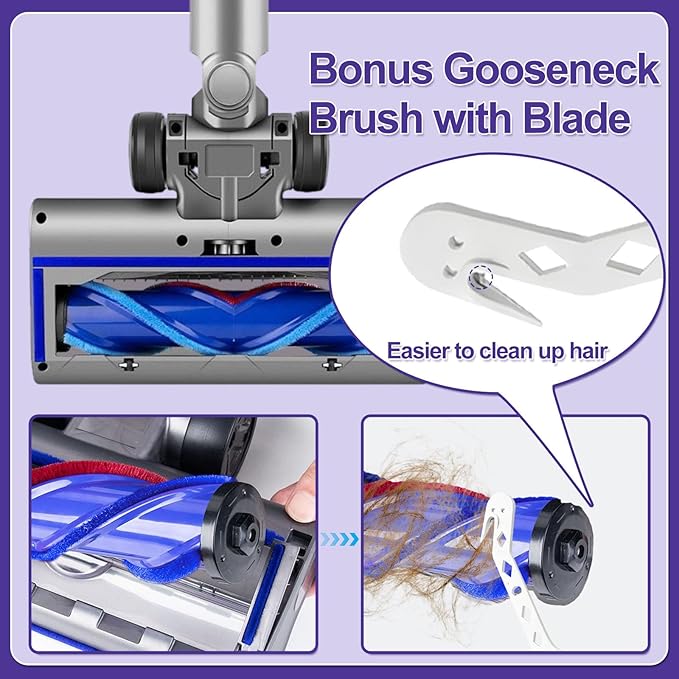 Vacuum Replacement Head for V7 V8 V10 V11 V15 V8 Slim for Hard Floor Short Pile Carpets with LED Headlights, V-Bristle Design & Rubber Wheels - Includes Gooseneck Brush Tool