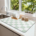 Checkered Dish Drying Mat （Green，24" x 16"） for Kitchen Counter Coffee Mat Bar Accessories,Fit Uder Pot, Dish Rack,Hide Stain,Absorbent Easy Clean