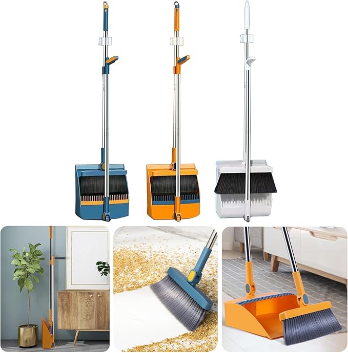 Space Saving Folding Broom and Dustpan Set with Adjustable Length for in Various Indoor Environment Hotel