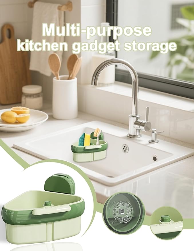 Suction Cup Sink Corner Rack Corner Sink Strainer Triangle Food Waste Catcher Press-to-Dump Drain Basket for Kitchen Sinks