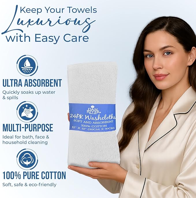 DAN RIVER 24 Pack Wash Cloths for Showering [12x12] - 100% Cotton Washcloths Premium Quality Flannel Face Cloths for Bathroom, Highly Absorbent and Soft Feel Wash Clothes, Assortment 5