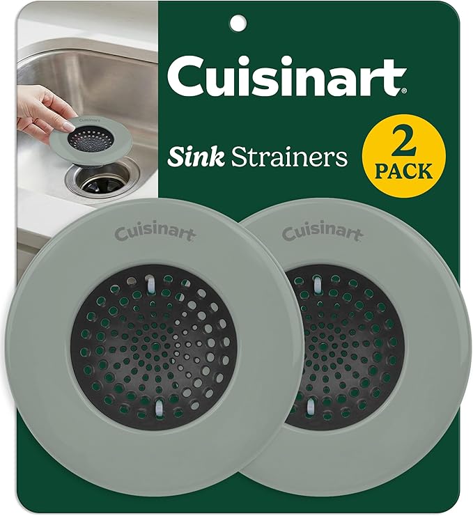 Cuisinart Sink Strainers- 2 Pack Kitchen Sink Drain Strainer & Food Catcher with Enamel-Coated Stainless Steel Rim and Silicone Base, Fits Standard 3.5" Drains, Outer Diameter 4.35", Scratch-Safe