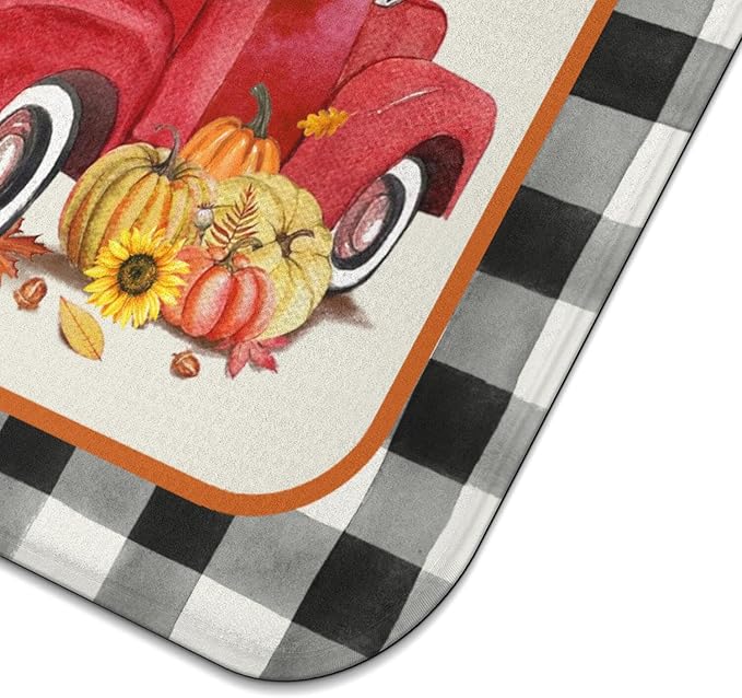 Fall Dish Drying Mat for Kitchen Counter,Autumn Buffalo Plaid Truck Pumpkin Pattern Microfiber Drying Mat,Washable Absorbent Kitchen Countertop Harvest Thanksgiving Dish Mat Drain Mat,16x18 Inch